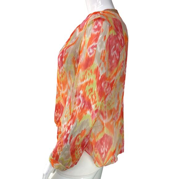 Chicos Womens Size 2 US 12 L Summer Ikat Moria Top Multicolor Sheer Blouse - Picture 5 of 15
